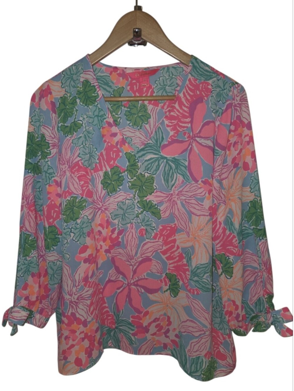 Lilly Pulitzer Pamela Multi Tigers Lair V Neck Vibrant Top Size M